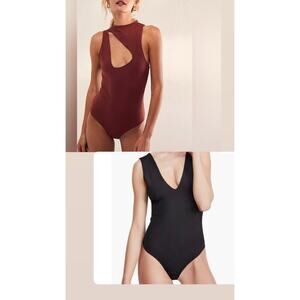 Intimately Free People Black Deep V Thong & Orange Keep It Going Bodysuit, S